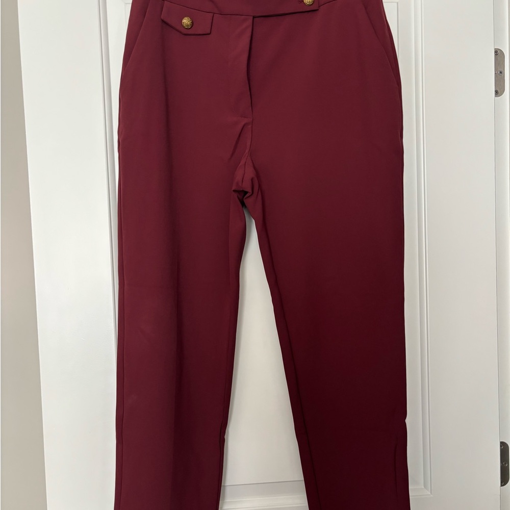 Veronica Beard Renzo Maroon Trousers with Gold Buttons